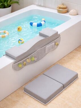 Baby Bath Kneeler & Elbow Rest Pad Set | Non-Slip Cushion + Toy Organizer Pocket